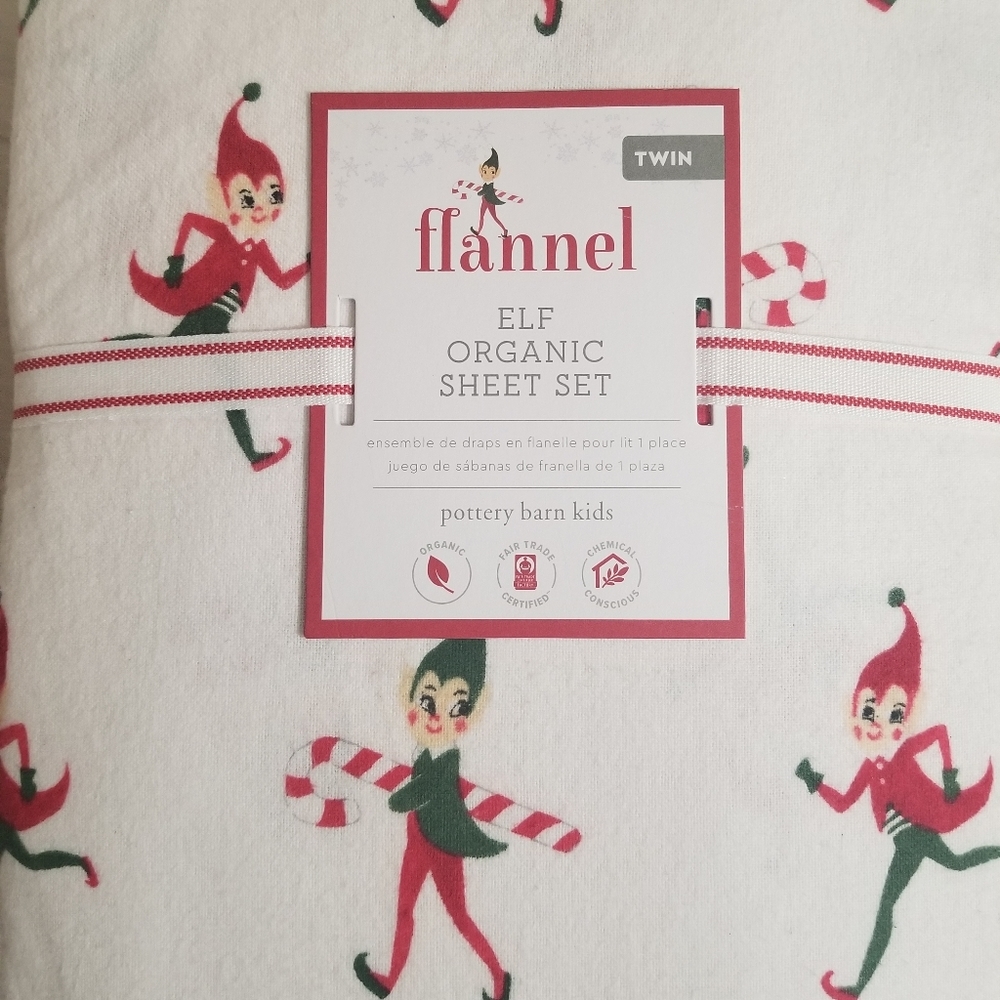 Pottery Barn NEW Flannel Twin Sheet Set Elf Elves